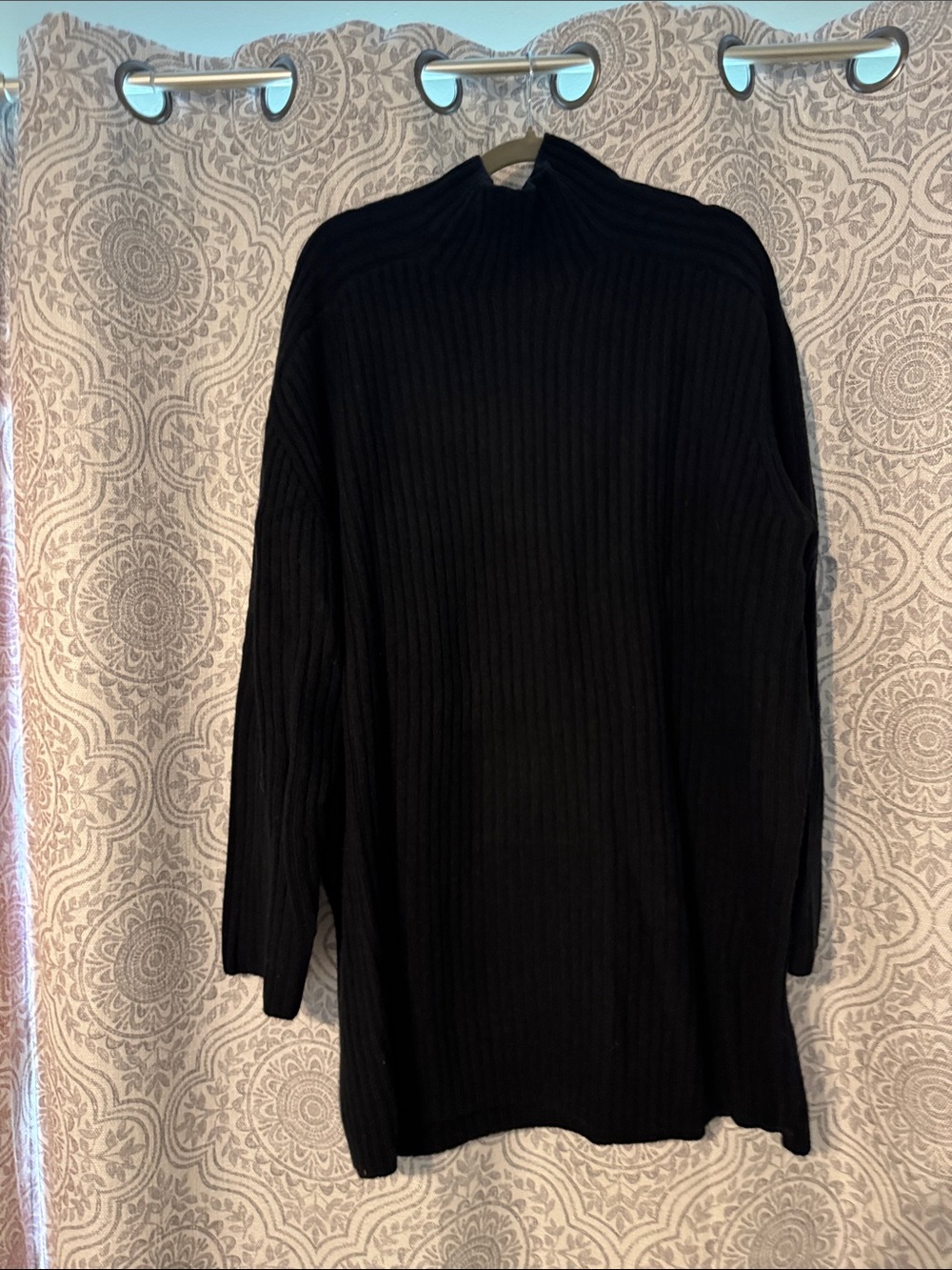 J. Crew Black Ribbed Mini Sweater Mock-neck Dress